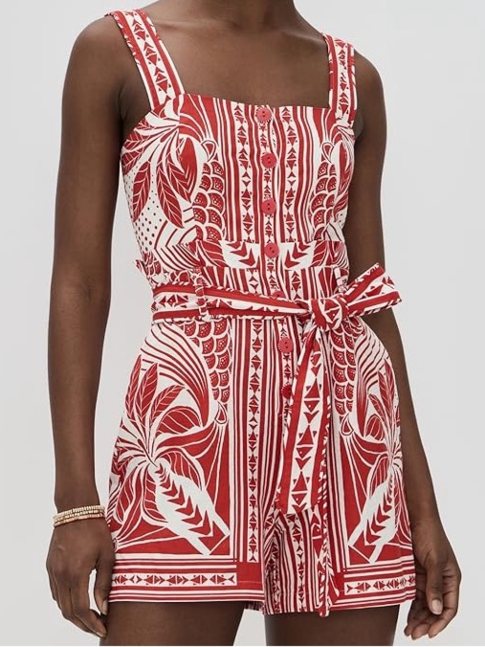 FARM RIO NEW Monochrome Elegance Red Scarf Romper XL